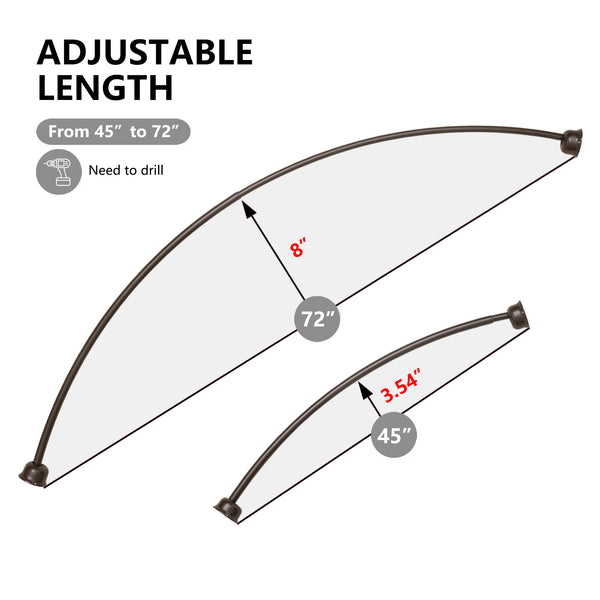 Utopia Alley CR2RB Aluminum Rustproof Wall Mounted Single Curved Shower Rod, adjustable from 45" to 72" Wide, Oil Rubbed Bronze