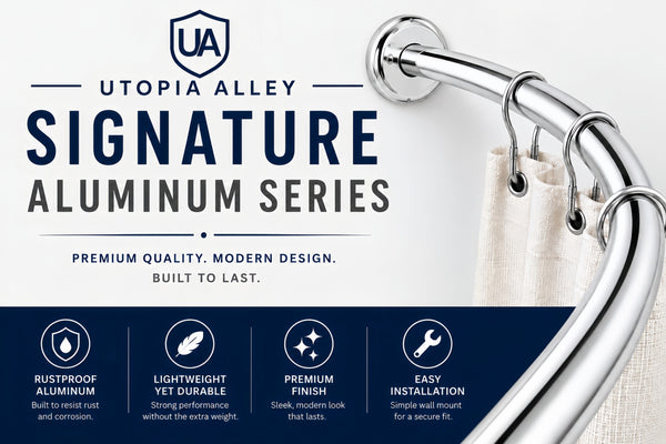 Utopia Alley CR2SS Signature Aluminum Series Curved Shower Curtain Rod - Rustproof Aluminum Wall Mount Rod, Adjustable 45 to 72 Inch, Adds Up to 8 Inches of Extra Shower Space, Chrome Finish