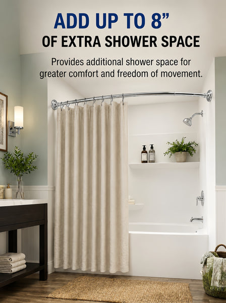 Utopia Alley CR2SS Signature Aluminum Series Curved Shower Curtain Rod - Rustproof Aluminum Wall Mount Rod, Adjustable 45 to 72 Inch, Adds Up to 8 Inches of Extra Shower Space, Chrome Finish