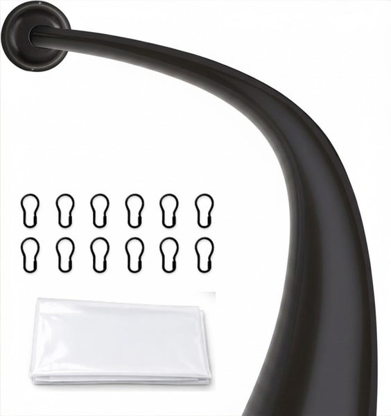 CR9XX Shower Suite by Utopia Alley – Rustproof Aluminum Curved Shower Curtain Rod Combo Set with Liner & 12 Hooks, Adjustable 45–72 Inch Wall Mount Rod