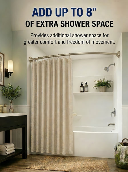 CR9XX Shower Suite by Utopia Alley – Rustproof Aluminum Curved Shower Curtain Rod Combo Set with Liner & 12 Hooks, Adjustable 45–72 Inch Wall Mount Rod