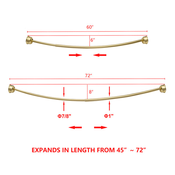 Utopia Alley CR9XX Rustproof Fixed Mount Single Curved Shower Rod, Aluminum, adjustable from 45" to 72" Wide, Includes Shower Rings and PEVA Liner