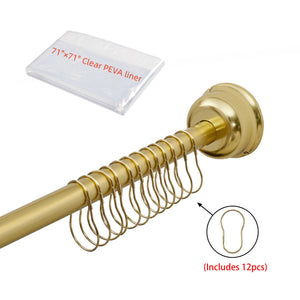 Utopia Alley CR9XX Rustproof Wall Mounted Single Curved Shower Rod, Aluminum, adjustable from 45" to 72" Wide, Includes Shower Rings and PEVA Liner