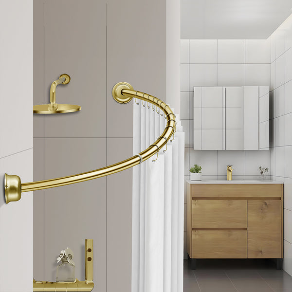 Utopia Alley CR9XX Rustproof Wall Mounted Single Curved Shower Rod, Aluminum, adjustable from 45" to 72" Wide, Includes Shower Rings and PEVA Liner