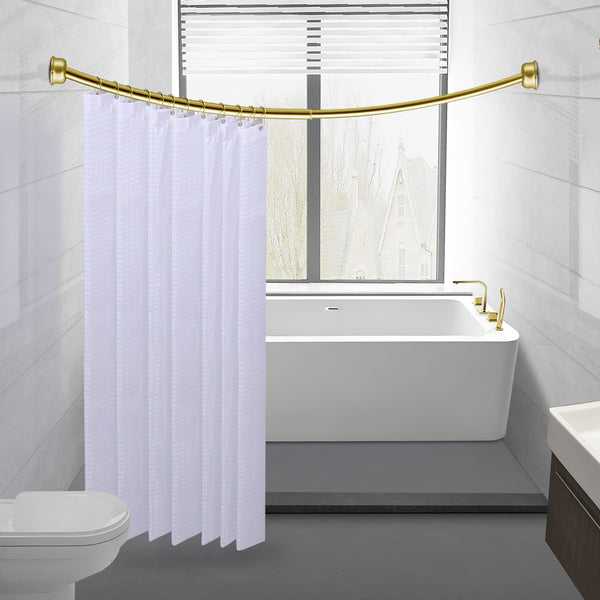 Utopia Alley CR9XX Rustproof Wall Mounted Single Curved Shower Rod, Aluminum, adjustable from 45" to 72" Wide, Includes Shower Rings and PEVA Liner