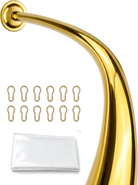 CR9XX Shower Suite by Utopia Alley – Rustproof Aluminum Curved Shower Curtain Rod Combo Set with Liner & 12 Hooks, Adjustable 45–72 Inch Wall Mount Rod