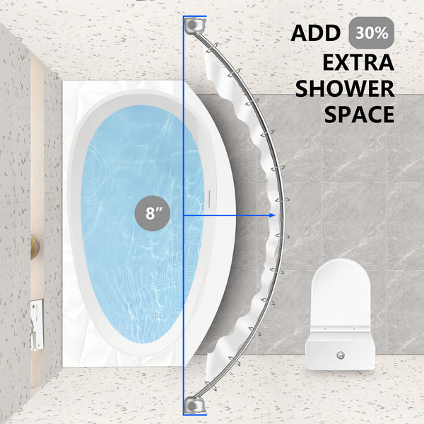 Utopia Alley CR9XX Rustproof Wall Mounted Single Curved Shower Rod, Aluminum, adjustable from 45" to 72" Wide, Includes Shower Rings and PEVA Liner