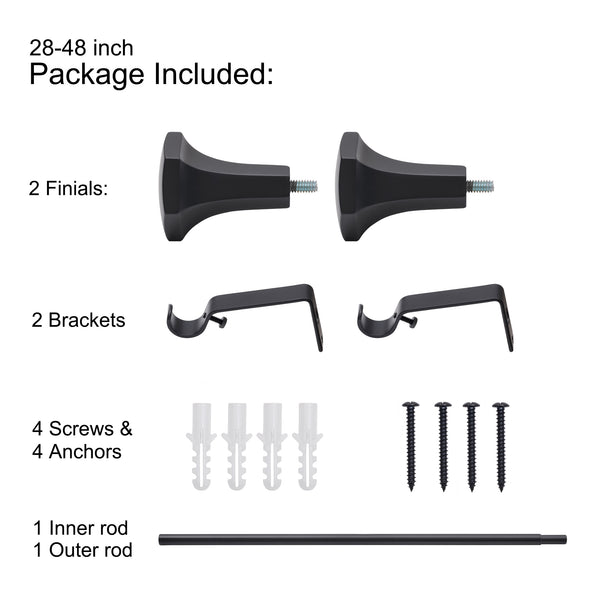 Utopia Alley D17XX 3/4" Diameter Adjustable Heavy-Duty Decorative Curtain Rod with Ornate Endcaps for Indoor Outdoor Use, Fits Living Room, Bedroom, Kitchen & Patio, Matte Black