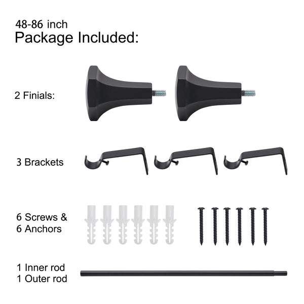 Utopia Alley D17XX 3/4" Diameter Adjustable Heavy-Duty Decorative Curtain Rod with Ornate Endcaps for Indoor Outdoor Use, Fits Living Room, Bedroom, Kitchen & Patio, Matte Black