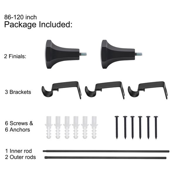 Utopia Alley D17XX 3/4" Diameter Adjustable Heavy-Duty Decorative Curtain Rod with Ornate Endcaps for Indoor Outdoor Use, Fits Living Room, Bedroom, Kitchen & Patio, Matte Black
