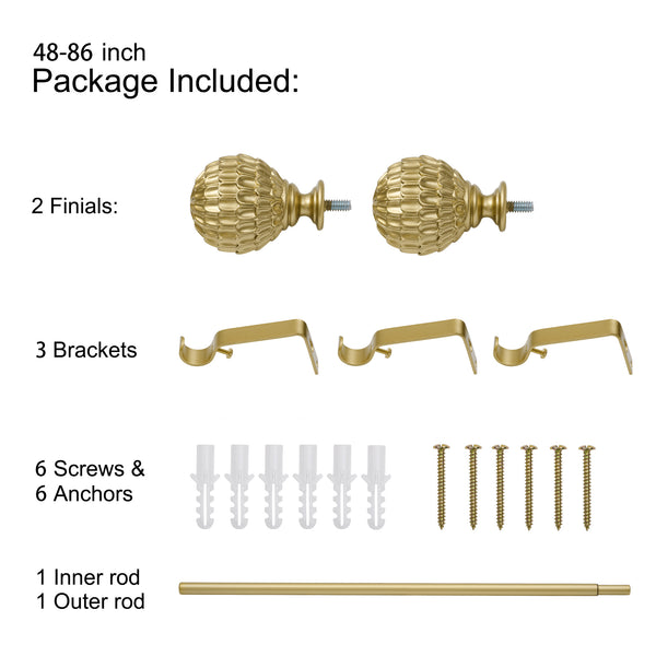 Utopia Alley D18XX 3/4" Diameter Adjustable Heavy-Duty Decorative Curtain Rod with Ornate Endcaps for Indoor Outdoor Use, Fits Living Room, Bedroom, Kitchen & Patio, Gold