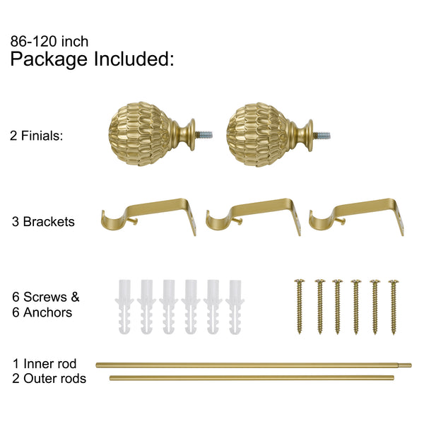 Utopia Alley D18XX 3/4" Diameter Adjustable Heavy-Duty Decorative Curtain Rod with Ornate Endcaps for Indoor Outdoor Use, Fits Living Room, Bedroom, Kitchen & Patio, Gold