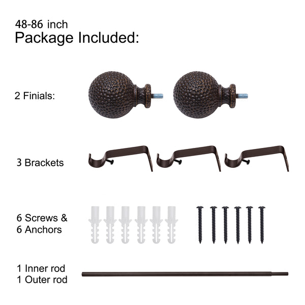 Utopia Alley D20XX 3/4" Diameter Adjustable Heavy-Duty Decorative Curtain Rod with Ornate Endcaps for Indoor Outdoor Use, Fits Living Room, Bedroom, Kitchen & Patio, Oil Rubbed Bronze