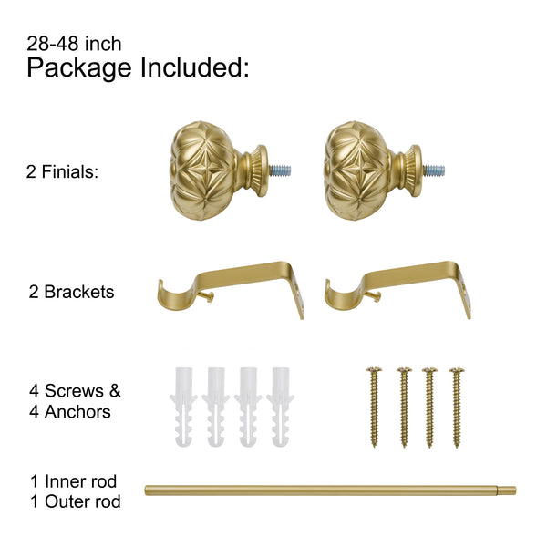 Utopia Alley D21XX 3/4" Diameter Adjustable Heavy-Duty Decorative Curtain Rod with Ornate Endcaps for Indoor Outdoor Use, Fits Living Room, Bedroom, Kitchen & Patio, Gold