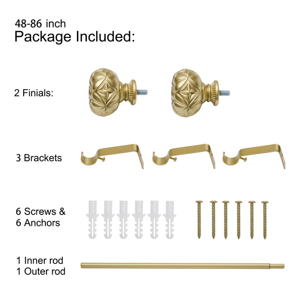 Utopia Alley D21XX 3/4" Diameter Adjustable Heavy-Duty Decorative Curtain Rod with Ornate Endcaps for Indoor Outdoor Use, Fits Living Room, Bedroom, Kitchen & Patio, Gold