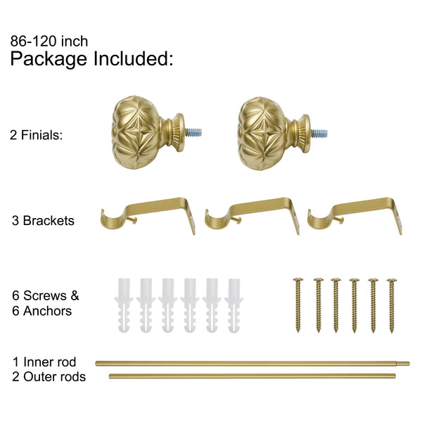 Utopia Alley D21XX 3/4" Diameter Adjustable Heavy-Duty Decorative Curtain Rod with Ornate Endcaps for Indoor Outdoor Use, Fits Living Room, Bedroom, Kitchen & Patio, Gold