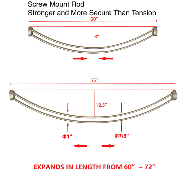 Utopia Alley DCR2XX Rustproof Wall Mounted Aluminum Double Curved Shower Curtain Rod, Screw Mount Rod, Stronger and More Secure Than Tension, Adjustable Double Shower Rod from 45" to 72", Expandable