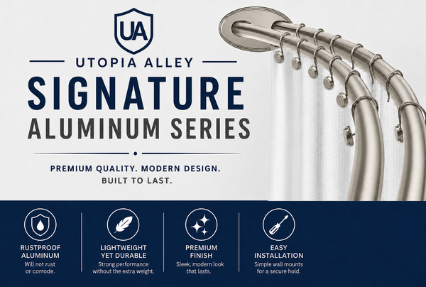 Utopia Alley DCR2XX Signature Aluminum Series Double Curved Shower Curtain Rod, Adjustable 45-72 Inch, Rustproof Aluminum, Dual Rod Design, Separates Curtain & Liner, Adds 8 Inches More Space