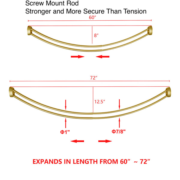 Utopia Alley DCR2XX Rustproof Wall Mounted Aluminum Double Curved Shower Curtain Rod, Screw Mount Rod, Stronger and More Secure Than Tension, Adjustable Double Shower Rod from 45" to 72", Expandable