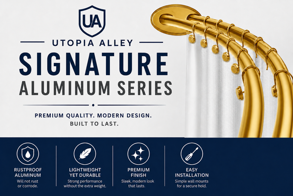 Utopia Alley DCR2XX Signature Aluminum Series Double Curved Shower Curtain Rod, Adjustable 45-72 Inch, Rustproof Aluminum, Dual Rod Design, Separates Curtain & Liner, Adds 8 Inches More Space