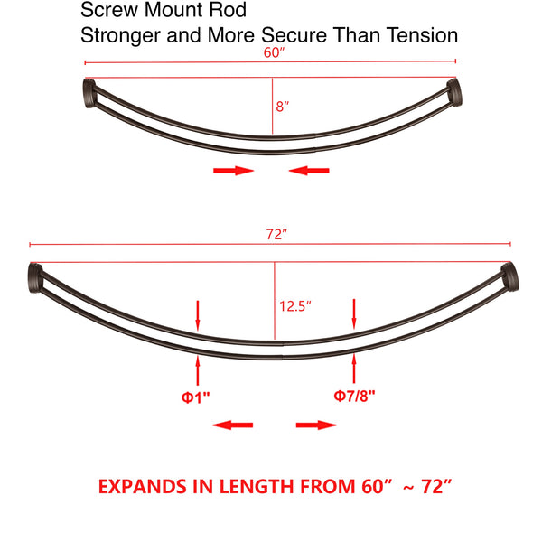 Utopia Alley DCR2XX Rustproof Wall Mounted Aluminum Double Curved Shower Curtain Rod, Screw Mount Rod, Stronger and More Secure Than Tension, Adjustable Double Shower Rod from 45" to 72", Expandable