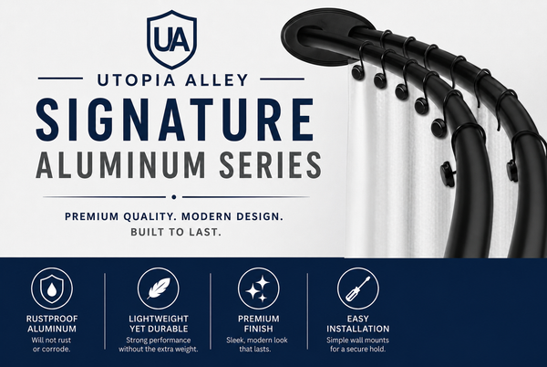 Utopia Alley DCR2XX Signature Aluminum Series Double Curved Shower Curtain Rod, Adjustable 45-72 Inch, Rustproof Aluminum, Dual Rod Design, Separates Curtain & Liner, Adds 8 Inches More Space