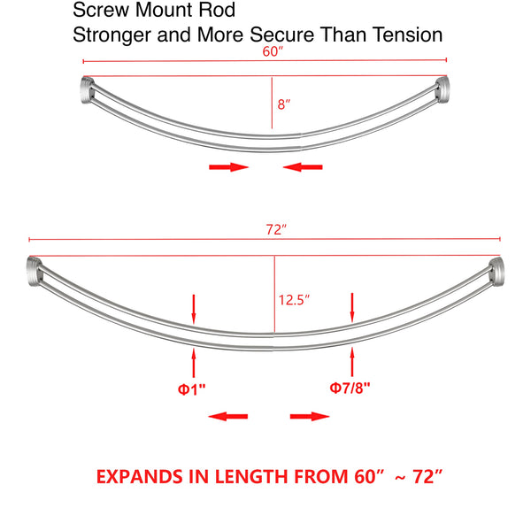 Utopia Alley DCR2XX Rustproof Wall Mounted Aluminum Double Curved Shower Curtain Rod, Screw Mount Rod, Stronger and More Secure Than Tension, Adjustable Double Shower Rod from 45" to 72", Expandable