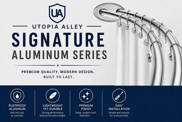 Utopia Alley DCR2XX Signature Aluminum Series Double Curved Shower Curtain Rod, Adjustable 45-72 Inch, Rustproof Aluminum, Dual Rod Design, Separates Curtain & Liner, Adds 8 Inches More Space