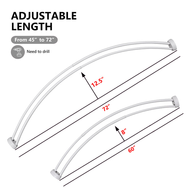 Utopia Alley DCR2XX Rustproof Wall Mounted Aluminum Double Curved Shower Curtain Rod, Screw Mount Rod, Stronger and More Secure Than Tension, Adjustable Double Shower Rod from 45" to 72", Expandable