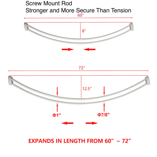 Utopia Alley DCR2XX Rustproof Wall Mounted Aluminum Double Curved Shower Curtain Rod, Screw Mount Rod, Stronger and More Secure Than Tension, Adjustable Double Shower Rod from 45" to 72", Expandable