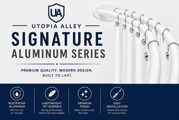 Utopia Alley DCR2XX Signature Aluminum Series Double Curved Shower Curtain Rod, Adjustable 45-72 Inch, Rustproof Aluminum, Dual Rod Design, Separates Curtain & Liner, Adds 8 Inches More Space