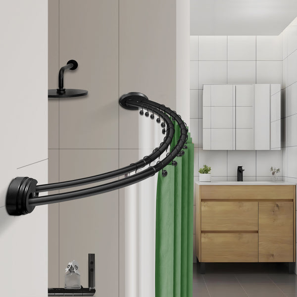 Utopia Alley DCR9XX Rustproof Wall Mounted Aluminum Double Curved Shower Curtain Rod, Screw Mount Rod, Stronger and More Secure Than Tension, Adjustable Double Shower Rod from 45" to 72", Expandable, Includes shower liner and shower hooks