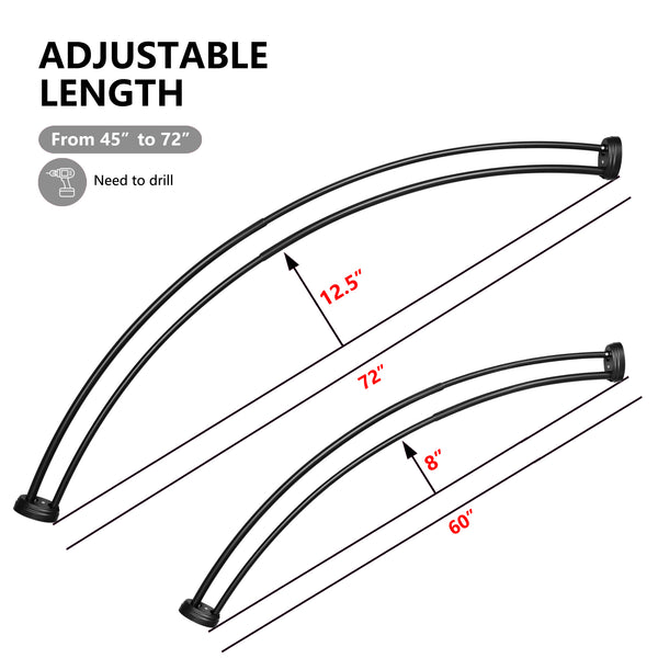 Utopia Alley DCR9XX Rustproof Wall Mounted Aluminum Double Curved Shower Curtain Rod, Screw Mount Rod, Stronger and More Secure Than Tension, Adjustable Double Shower Rod from 45" to 72", Expandable, Includes shower liner and shower hooks