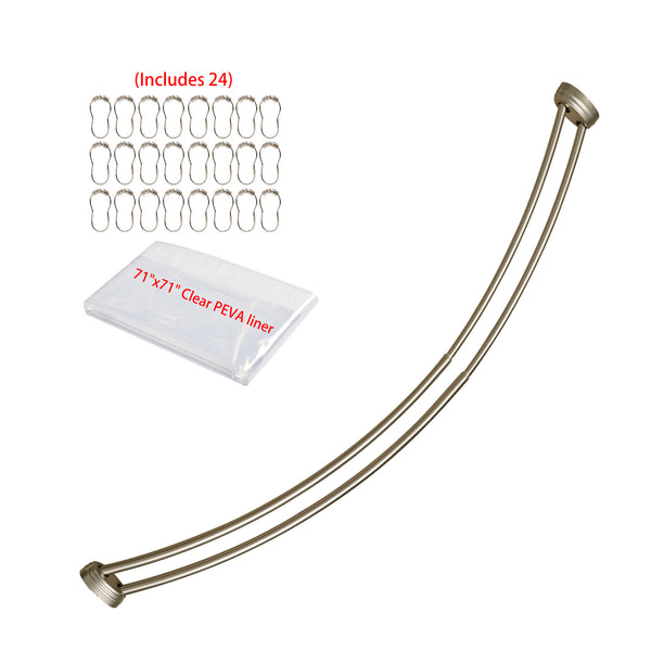 Utopia Alley DCR9XX Rustproof Wall Mounted Aluminum Double Curved Shower Curtain Rod, Screw Mount Rod, Stronger and More Secure Than Tension, Adjustable Double Shower Rod from 45" to 72", Expandable, Includes shower liner and shower hooks