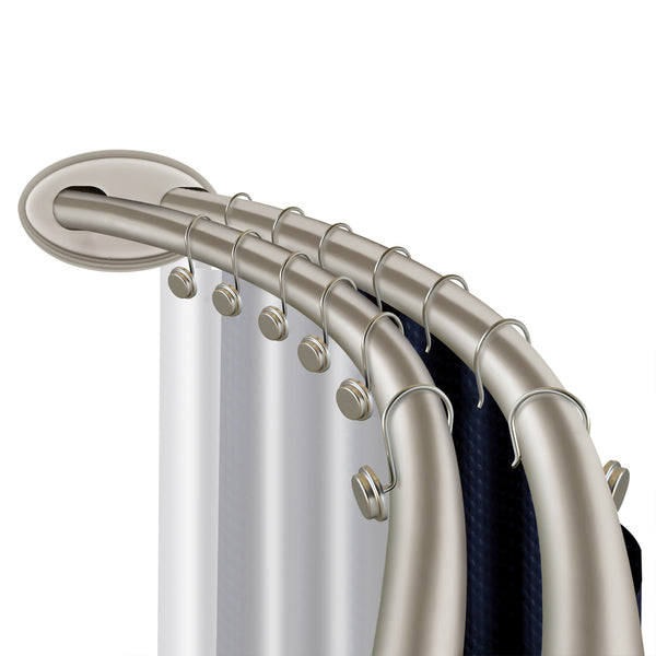 Utopia Alley DCR9XX Rustproof Wall Mounted Aluminum Double Curved Shower Curtain Rod, Screw Mount Rod, Stronger and More Secure Than Tension, Adjustable Double Shower Rod from 45" to 72", Expandable, Includes shower liner and shower hooks