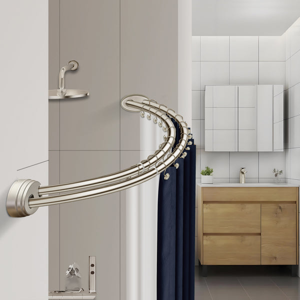 Utopia Alley DCR9XX Rustproof Wall Mounted Aluminum Double Curved Shower Curtain Rod, Screw Mount Rod, Stronger and More Secure Than Tension, Adjustable Double Shower Rod from 45" to 72", Expandable, Includes shower liner and shower hooks