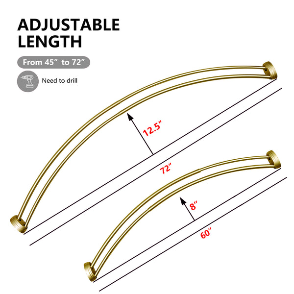 Utopia Alley DCR9XX Rustproof Wall Mounted Aluminum Double Curved Shower Curtain Rod, Screw Mount Rod, Stronger and More Secure Than Tension, Adjustable Double Shower Rod from 45" to 72", Expandable, Includes shower liner and shower hooks