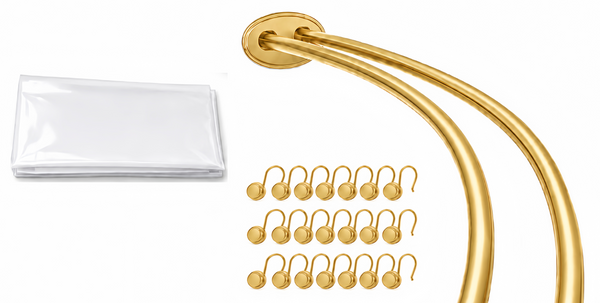 Shower Suite by Utopia Alley – DCR9XX Rustproof Aluminum Double Curved Shower Curtain Rod Combo Set with Liner & 24 Hooks, Adjustable 45–72 Inch Wall Mounted Dual Rod