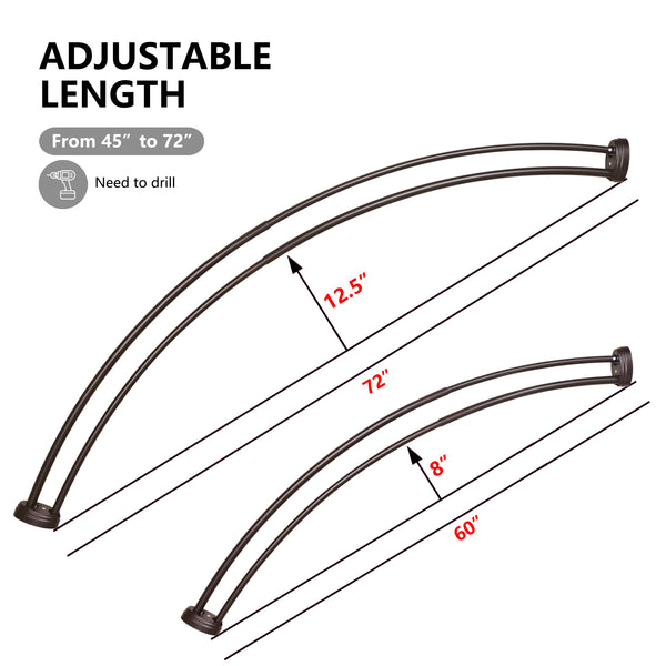 Utopia Alley DCR9XX Rustproof Wall Mounted Aluminum Double Curved Shower Curtain Rod, Screw Mount Rod, Stronger and More Secure Than Tension, Adjustable Double Shower Rod from 45" to 72", Expandable, Includes shower liner and shower hooks