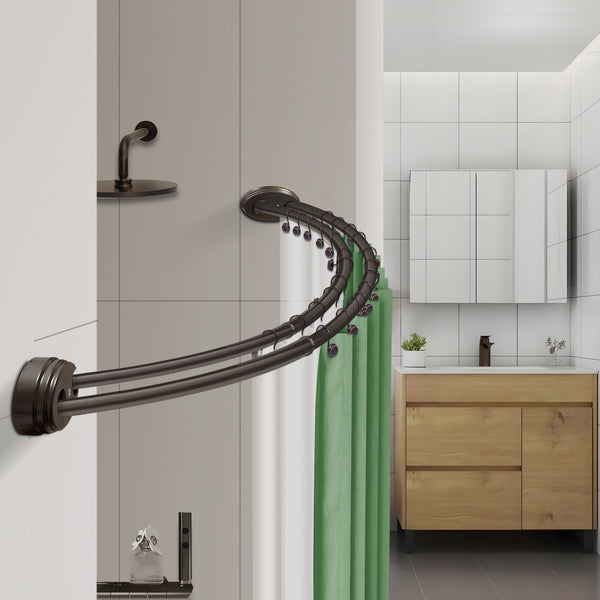 Utopia Alley DCR9XX Rustproof Wall Mounted Aluminum Double Curved Shower Curtain Rod, Screw Mount Rod, Stronger and More Secure Than Tension, Adjustable Double Shower Rod from 45" to 72", Expandable, Includes shower liner and shower hooks