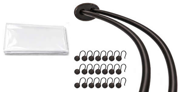 Shower Suite by Utopia Alley – DCR9XX Rustproof Aluminum Double Curved Shower Curtain Rod Combo Set with Liner & 24 Hooks, Adjustable 45–72 Inch Wall Mounted Dual Rod