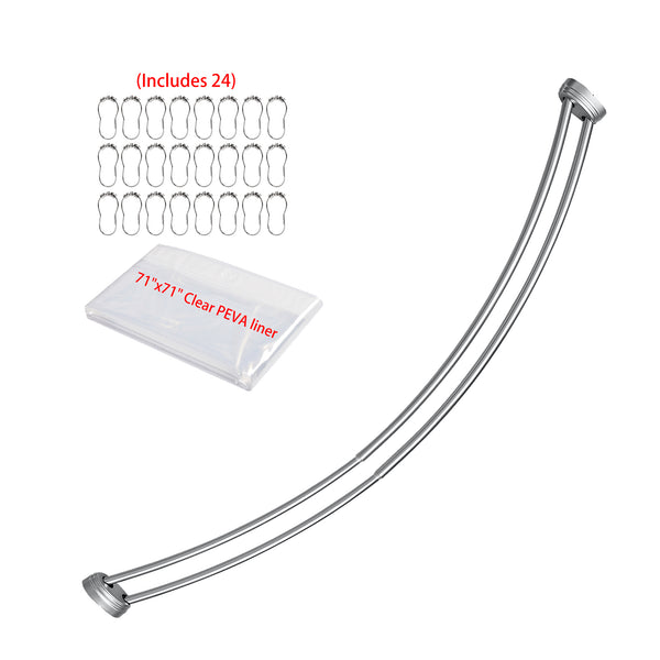 Utopia Alley DCR9XX Rustproof Wall Mounted Aluminum Double Curved Shower Curtain Rod, Screw Mount Rod, Stronger and More Secure Than Tension, Adjustable Double Shower Rod from 45" to 72", Expandable, Includes shower liner and shower hooks