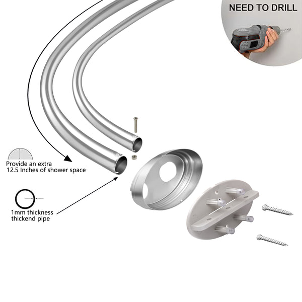 Utopia Alley DCR9XX Rustproof Wall Mounted Aluminum Double Curved Shower Curtain Rod, Screw Mount Rod, Stronger and More Secure Than Tension, Adjustable Double Shower Rod from 45" to 72", Expandable, Includes shower liner and shower hooks