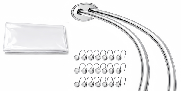 Shower Suite by Utopia Alley – DCR9XX Rustproof Aluminum Double Curved Shower Curtain Rod Combo Set with Liner & 24 Hooks, Adjustable 45–72 Inch Wall Mounted Dual Rod