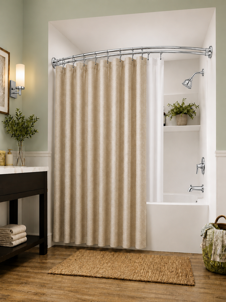 Shower Suite by Utopia Alley – DCR9XX Rustproof Aluminum Double Curved Shower Curtain Rod Combo Set with Liner & 24 Hooks, Adjustable 45–72 Inch Wall Mounted Dual Rod