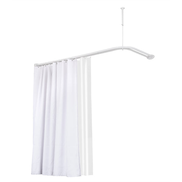 Utopia Alley DLR1XX Rustproof Aluminum Double L Shaped Shower Curtain Rod 72" L x 31.7" W,  with 24 Shower Hooks included  & Ceiling Support, Wall Mounted