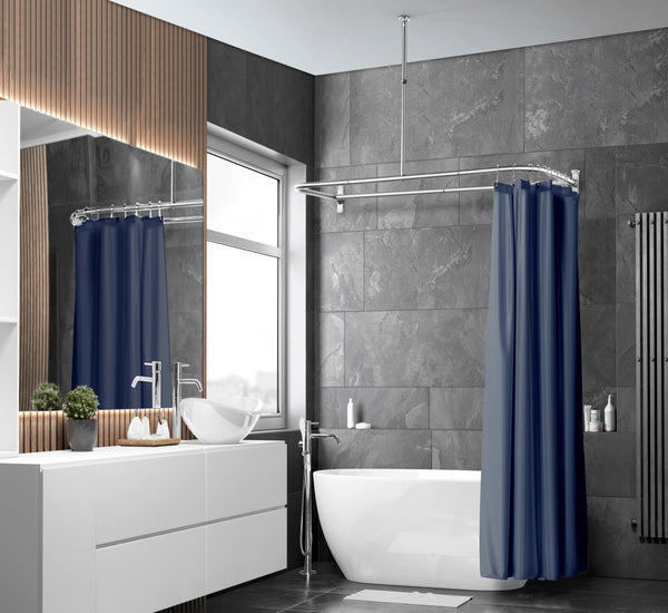 Utopia Alley DR1XX Rustproof Wall Mounted Aluminum D-shape Shower Rod With Ceiling Support for Freestanding Tubs, 60 Inch Large Size by 25 Inch
