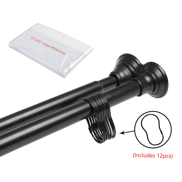Utopia Alley DS9XX Adjustable 72-Inch Double Shower Curtain Tension Rods - Rust-Proof Aluminum with  Rubber End Cap, Easy Installation - Extendable, Ideal for Bathroom, Retractable, Wall-to-Wall - No Drilling, Includes Shower Rings and Shower Liner