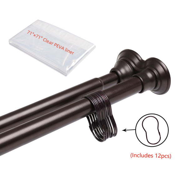 Utopia Alley DS9XX Adjustable 72-Inch Double Shower Curtain Tension Rods - Rust-Proof Aluminum with  Rubber End Cap, Easy Installation - Extendable, Ideal for Bathroom, Retractable, Wall-to-Wall - No Drilling, Includes Shower Rings and Shower Liner