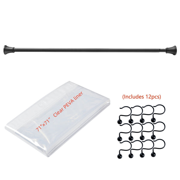 Utopia Alley FH72XX Adjustable 72-Inch Shower Curtain Tension Rod - Rust-Proof Aluminum with Rubber End Cap, No Drill Installation - Extendable, Ideal for Bathroom, Retractable, Wall-to-Wall - Easy to Hang, Included PEVA Shower liner and shower hooks